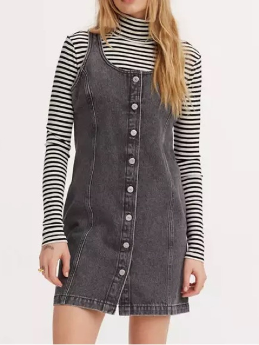 Levis Tuli Denim Mini Dress Washed Black/Gray Jean 90s‎ Style Button Front XL